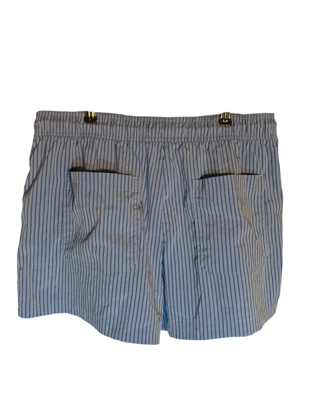 Athleta Striped Pull-On Shorts Large Blue Gray Drawstring 3” Inseam